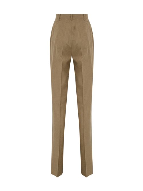 Pantalone Gong in flanella di lana gessata sabbia MAX MARA STUDIO | 2426136072600009